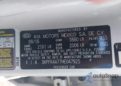 2017 Kia Forte Lx z USA, uszkodzony, nr VIN 3KPFK4A77HE047925